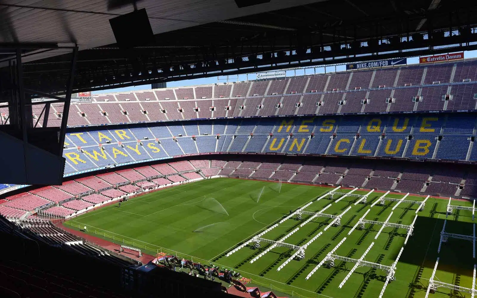 a view of the pitch at camp nou barcelona
