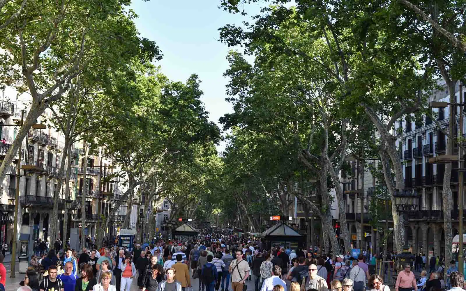 a ton of tourists looking for things to do on the rambla barcelona