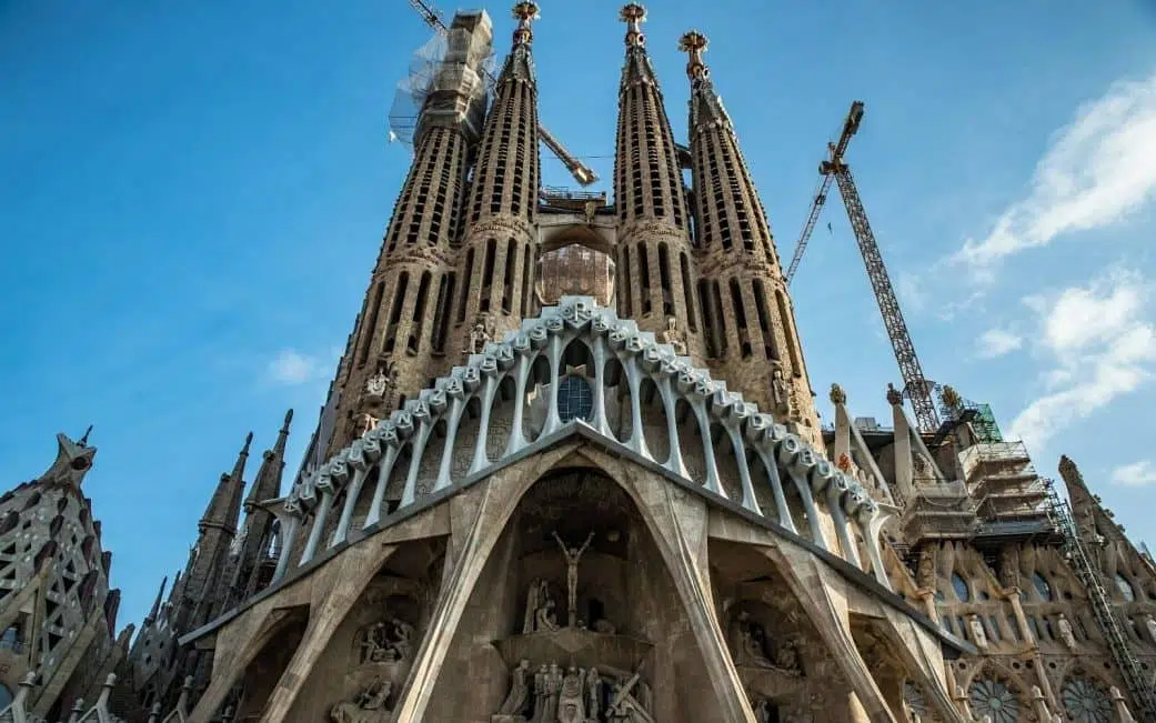 sagrada familia from outside the passion façade