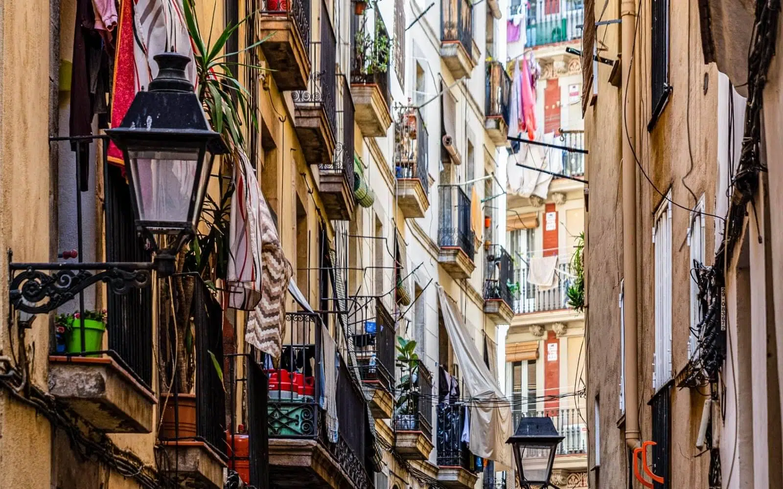 balconies in the la barceloneta district of barcelona spain