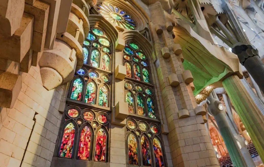 stained glass windows inside the sagrada familia in barcelona spain