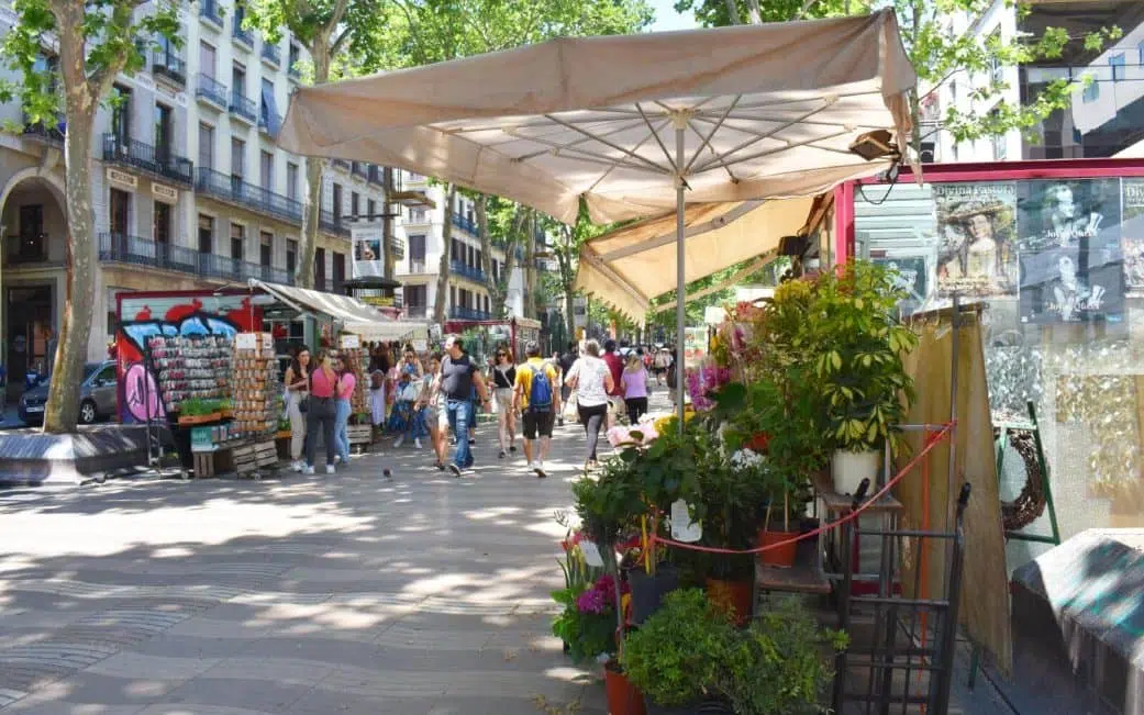 a flower shop on las ramblas in barcelona spain