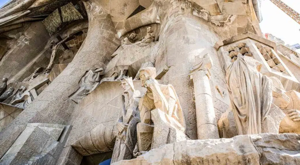 figures depicting the passion of the christ on the passion facade of sagrada familia barcelona spain