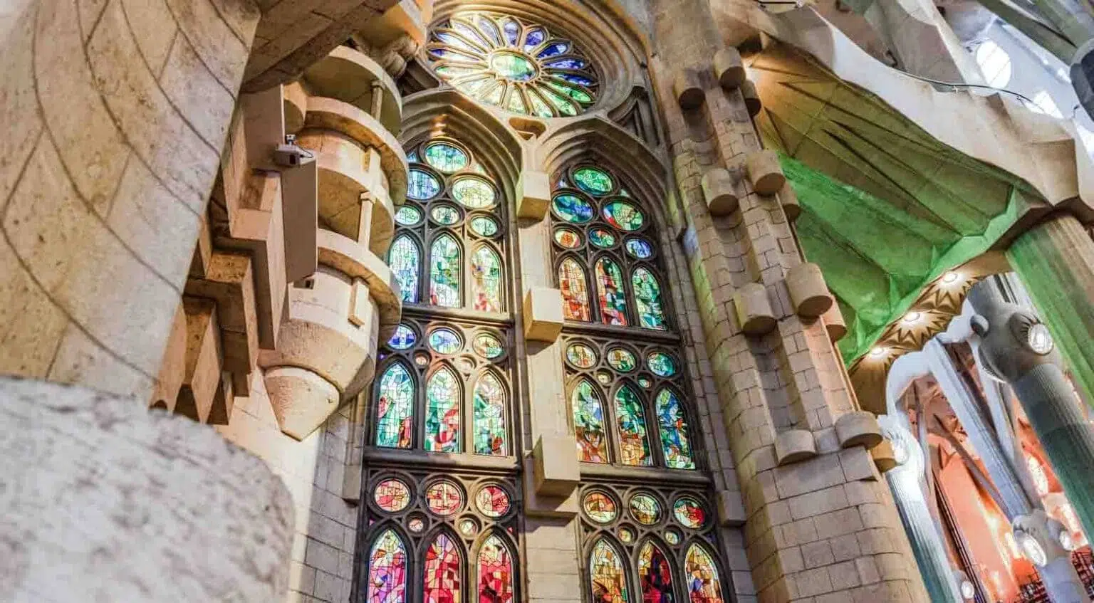 stained glass windows at the sagrada familia in barcelona spain