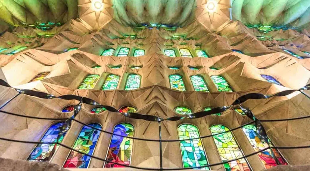 stained glass windows at sagrada familia in barcelona spain