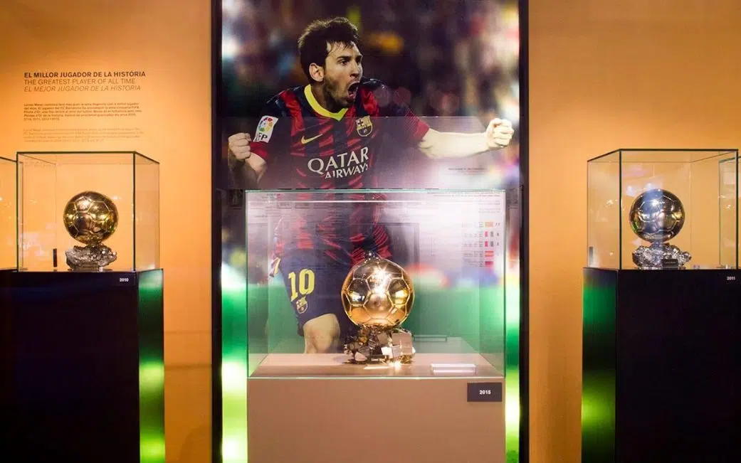 balon dor trophies at the camp nou museum in barcelona spain