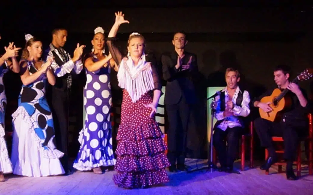 dancers and guitar players on stage at patio andaluz flamenco bar in barcelona