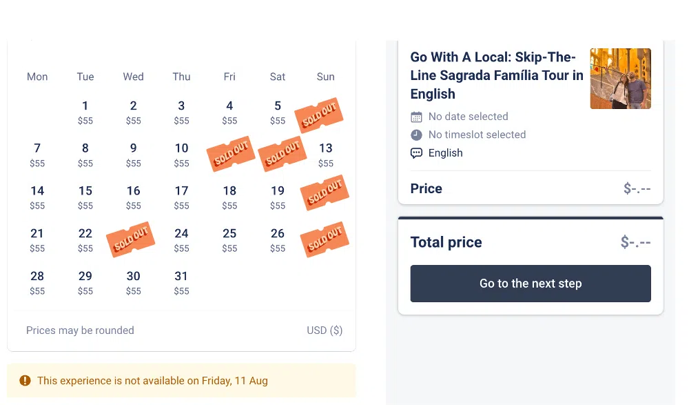 snapshot of sagrada familia tours being sold out