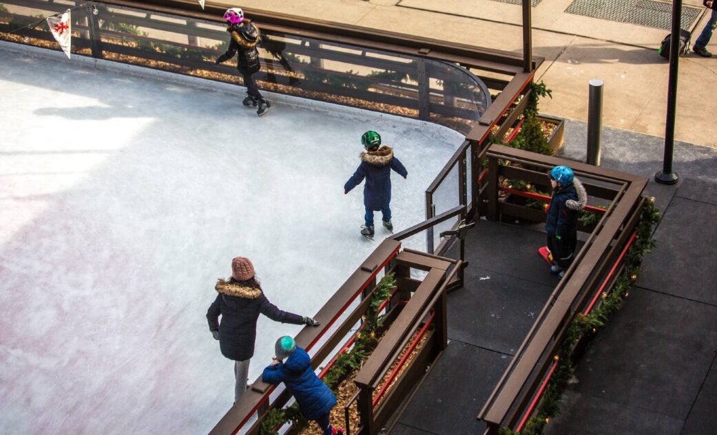 ice skaters in placa de catalunya barcelona spain