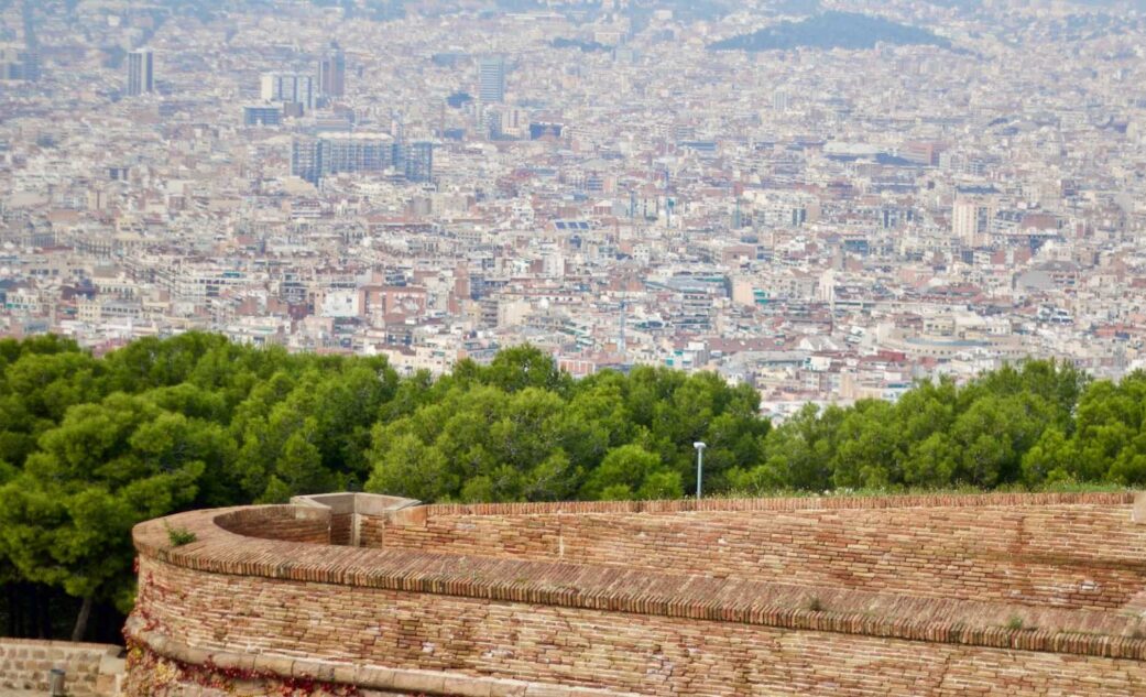 panoramic view from outside the walls of montjuic castle barcelona