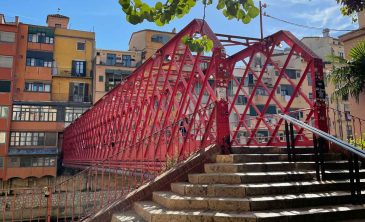 close up of the red eiffel bridge in girona